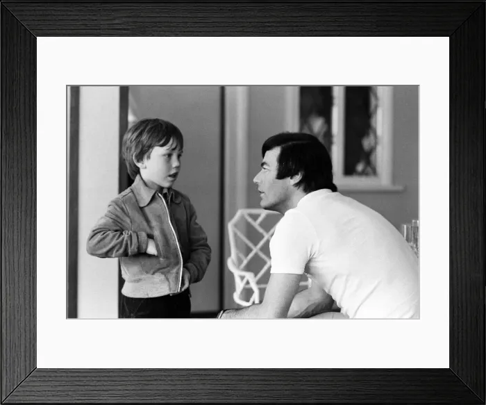 Framed Print : Disc Jockey Tony Blackburn and his son Simon, 8, at Thorpe Park Framed Print : Disc Jockey Tony Blackburn and his son Simon, 8, at Thorpe Park