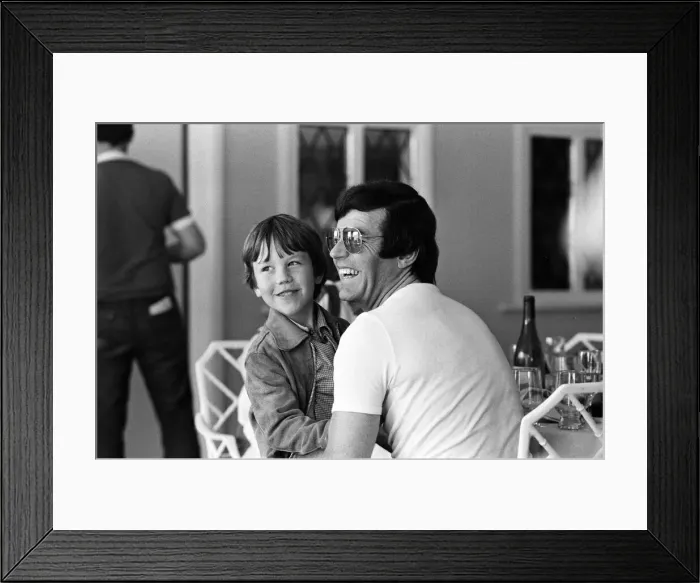 Framed Print : Disc Jockey Tony Blackburn and his son Simon, 8, at Thorpe Park Framed Print : Disc Jockey Tony Blackburn and his son Simon, 8, at Thorpe Park