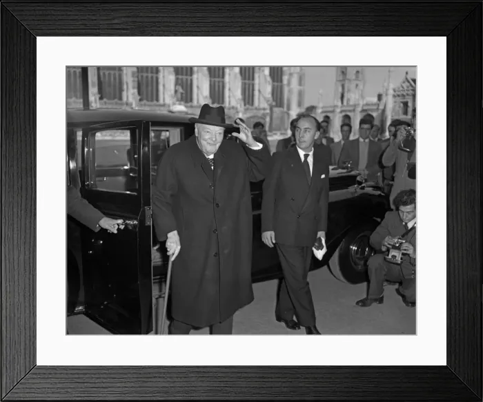 Framed Print : Former Prime Minister Winston Churchill arrives in Cambridge for a tree planting