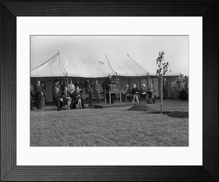 Framed Print : Former Prime Minister Winston Churchill speaking after planting an oak tree to inaugurate Framed Print : Former Prime Minister Winston Churchill speaking after planting an oak tree to inaugurate