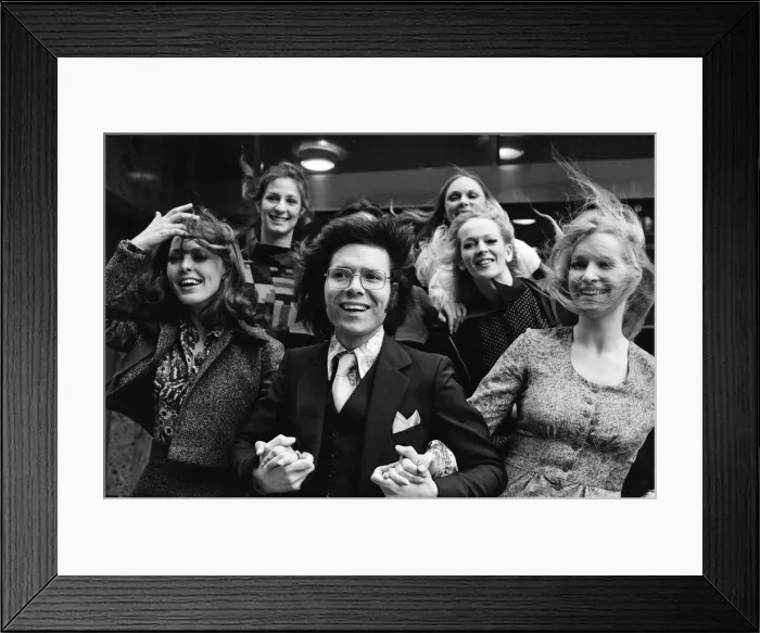 Framed Print : Cliff Richard with the dancers Pans People. Cliff Richard was voted Mr Framed Print : Cliff Richard with the dancers Pans People. Cliff Richard was voted Mr