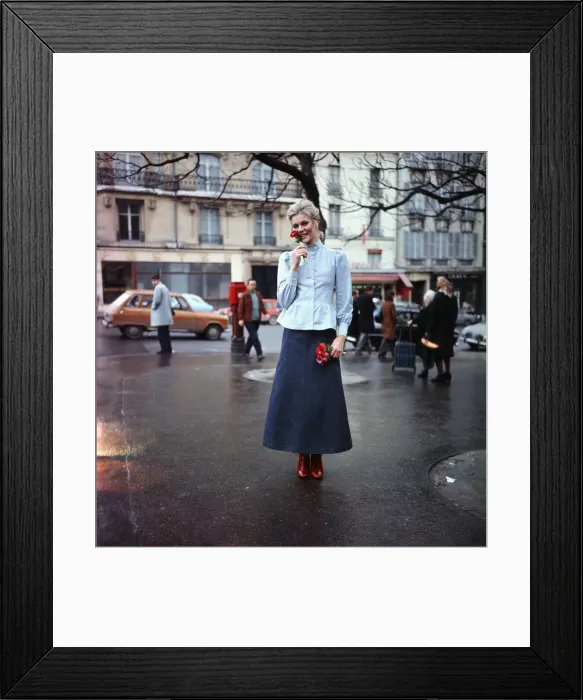 Framed Print : Swedish model Jutte models Yves Saint Laurents new Edwardian inspired collection in