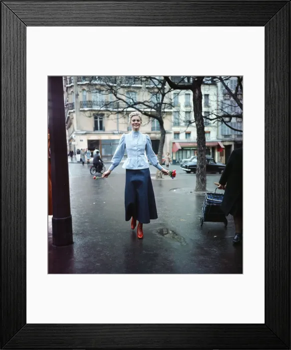 Framed Print : Swedish model Jutte models Yves Saint Laurents new Edwardian inspired collection in