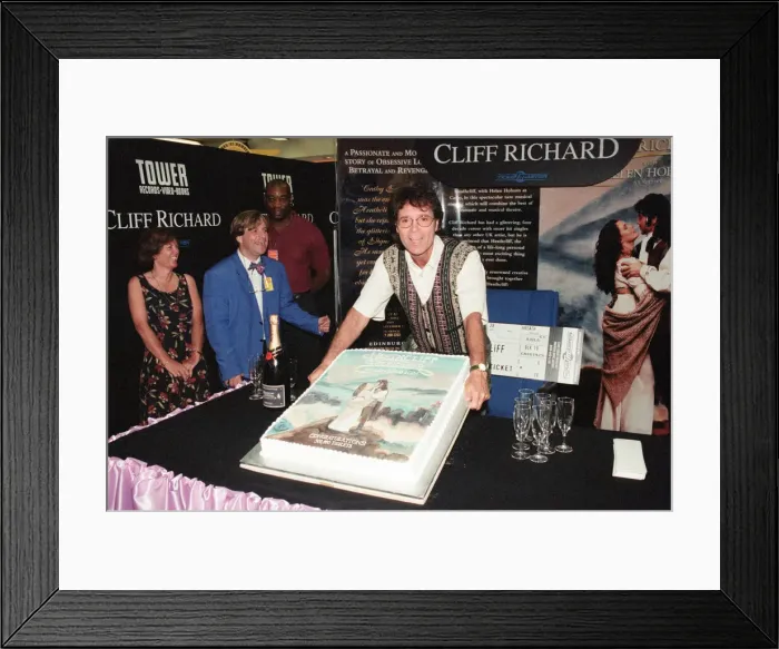 Framed Print : Sir Cliff Richard at Tower Records in Londons Piccadilly Circus Framed Print : Sir Cliff Richard at Tower Records in Londons Piccadilly Circus