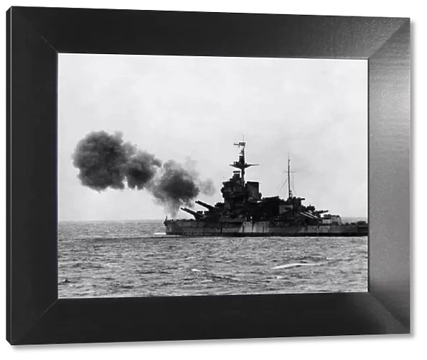 H. M.s Warspite off Le Harve shelling German gun battened in support of the landings