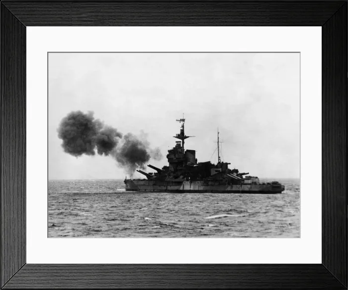 Framed Print : H. M.s Warspite off Le Harve shelling German gun battened in support of the landings Framed Print : H. M.s Warspite off Le Harve shelling German gun battened in support of the landings