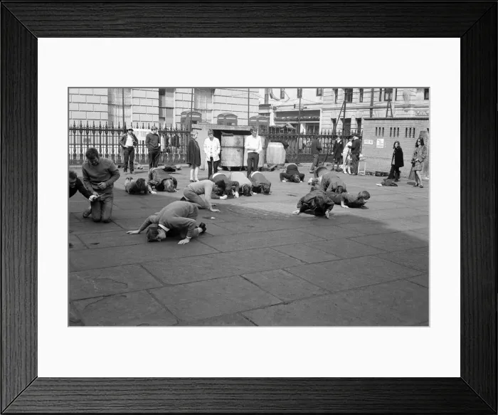 Framed Print : Students and young people taking part in a pea pushing contest for the charity Framed Print : Students and young people taking part in a pea pushing contest for the charity