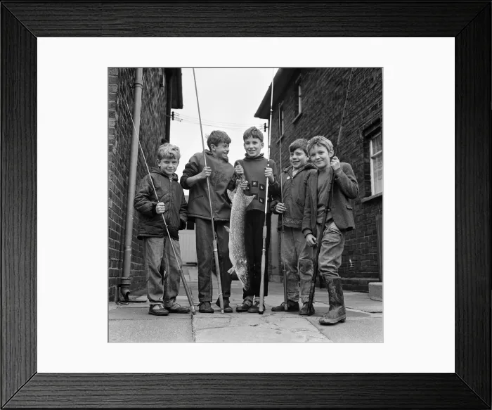 Framed Print : Five boys who went out looking for tiddlers and landed a 12 lb, three foot long pike Framed Print : Five boys who went out looking for tiddlers and landed a 12 lb, three foot long pike
