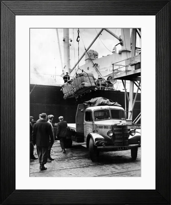 Framed Print : After a two-day wait this lorry is unloaded at Gladstone Dock with freight for New Framed Print : After a two-day wait this lorry is unloaded at Gladstone Dock with freight for New