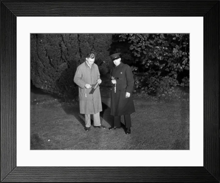 Framed Print : Capt Ayre at Hanworth. Photographed at night by light of red flare. October 1932 Framed Print : Capt Ayre at Hanworth. Photographed at night by light of red flare. October 1932