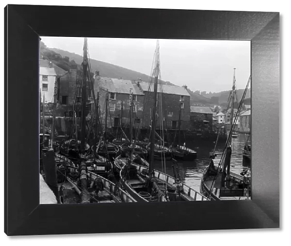 Polperro Harbour, Cornwall. Fishing smacks. August 1927