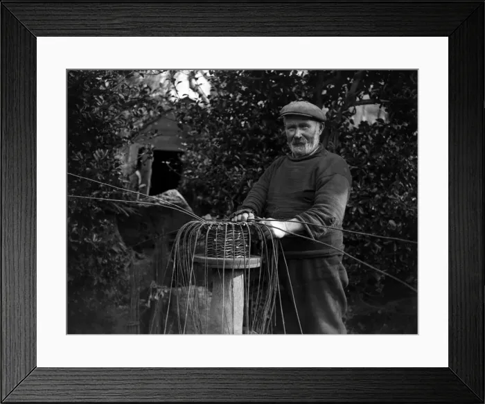 Framed Print : The crab pot industry at Penberth, Cornwall. Bending the willows into shape