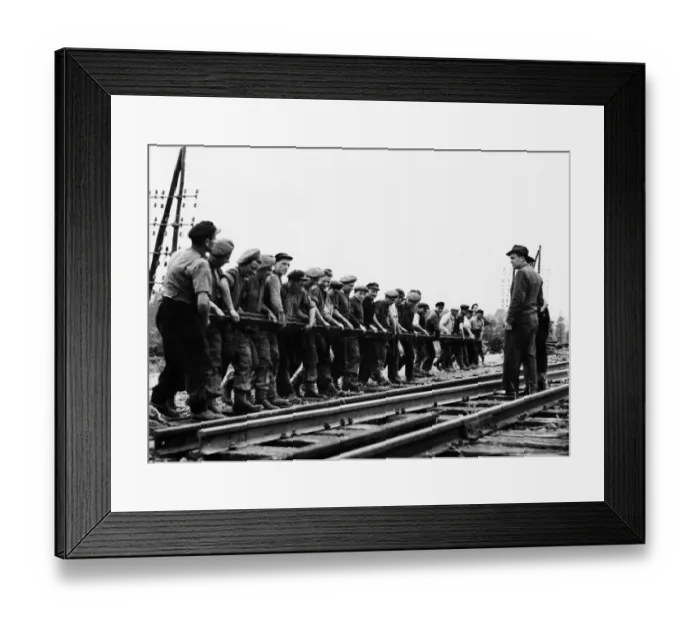 Framed Print : Liberation of Europe: British Sappers and French railmen repair damaged Normandy railway Framed Print : Liberation of Europe: British Sappers and French railmen repair damaged Normandy railway