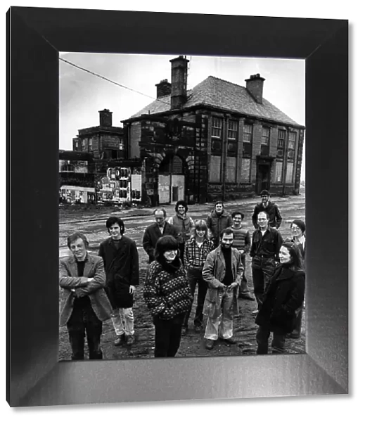 Artists outside Bridewell Studios, a former Police station on Prescot Street, Liverpool
