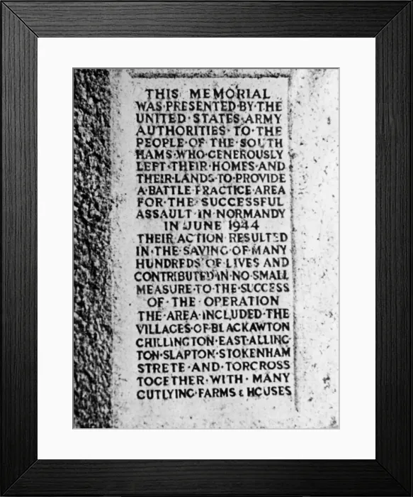 Framed Print : Marmoreal erected by U.s army at Slapton Sands, Devon England thanking those who were Framed Print : Marmoreal erected by U.s army at Slapton Sands, Devon England thanking those who were