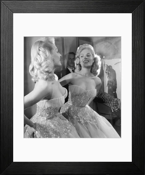 Framed Print : Belinda Lee, British actress tries on dress designed by Julie Harris Framed Print : Belinda Lee, British actress tries on dress designed by Julie Harris