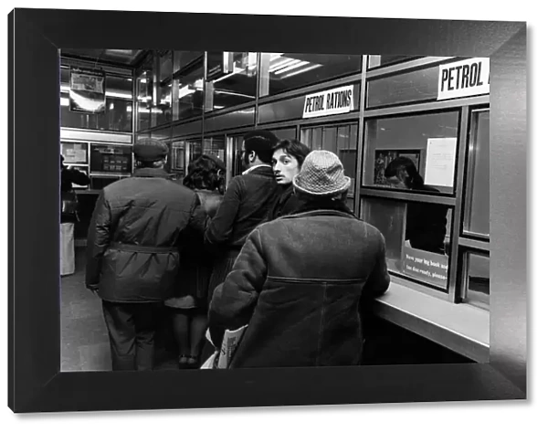 Queues in Hanover Street Post Office, Liverpool, for petrol coupons. 29th November 1973