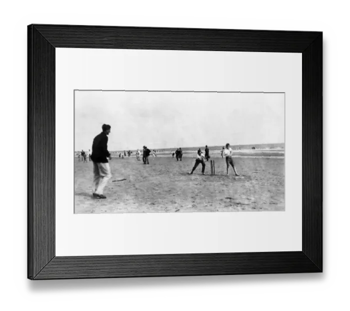 Framed Print : Playing cricket on the beach at Hayling Island, Hampshire. August 1929