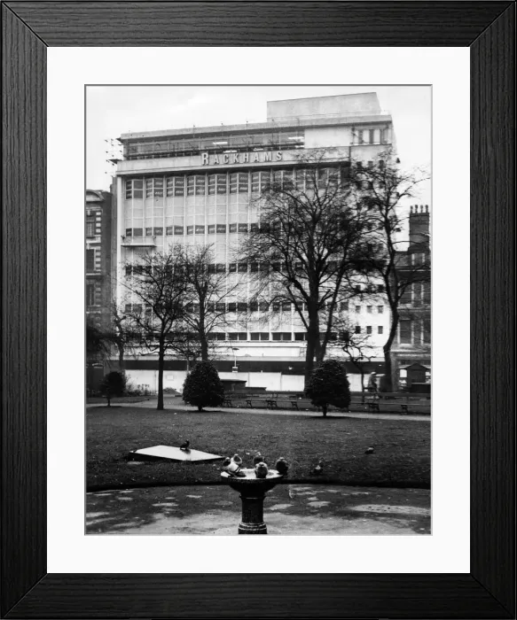 Framed Print : Rackhams, from St Philips Churchyard. 30th November 1958 Framed Print : Rackhams, from St Philips Churchyard. 30th November 1958