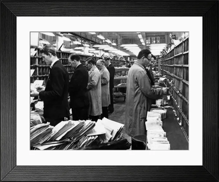 Framed Print : The sorting office at the General Post Office, Victoria Street, Liverpool Framed Print : The sorting office at the General Post Office, Victoria Street, Liverpool