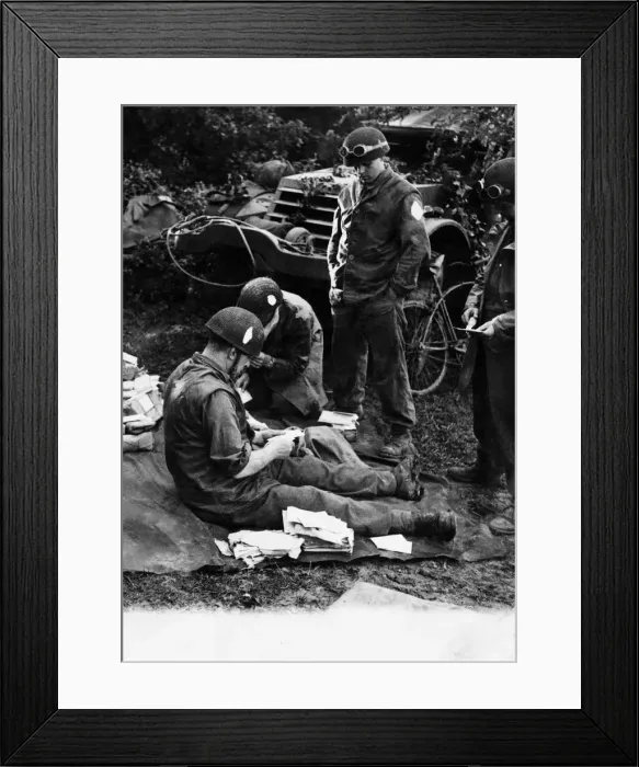 Framed Print : The first mail from home arrives for the men fighting in France Framed Print : The first mail from home arrives for the men fighting in France