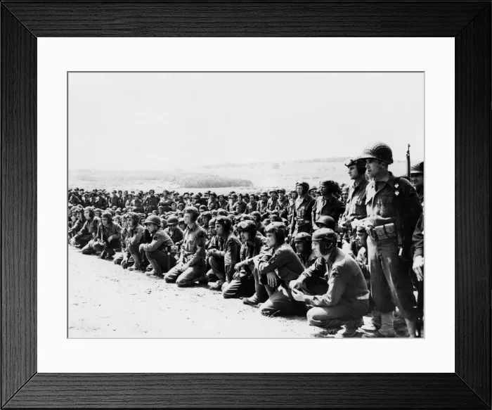 Framed Print : Members of an American armoured unit at marshalling a area somewhere in England Framed Print : Members of an American armoured unit at marshalling a area somewhere in England