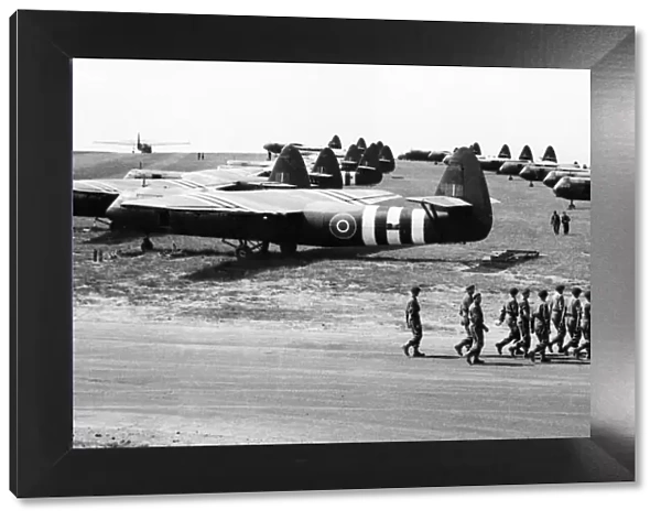 Airspeed Horsa Gliders lined up alongside the runway at RAF Brize Norton seen here during