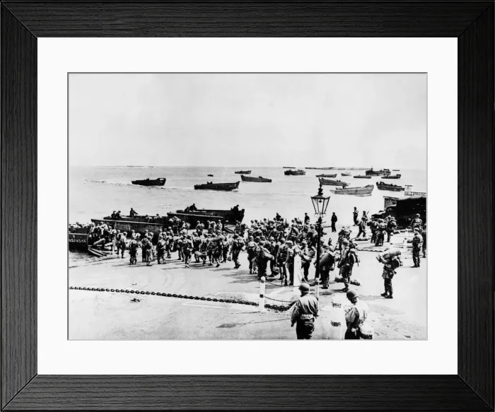 Framed Print : Invasion Embarkation. Battled-dressed U.s soldiers file down embarkment of an Framed Print : Invasion Embarkation. Battled-dressed U.s soldiers file down embarkment of an