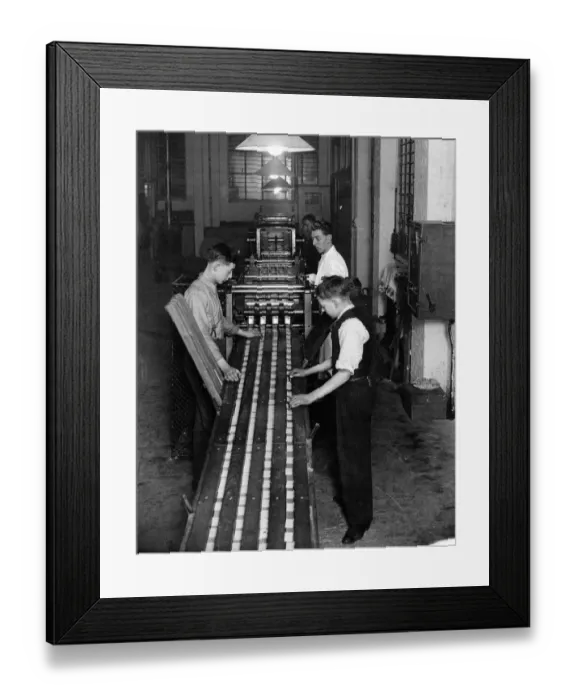 Framed Print : New railway tickets with advertising insets. Pictured, this machine makes in an hour 50