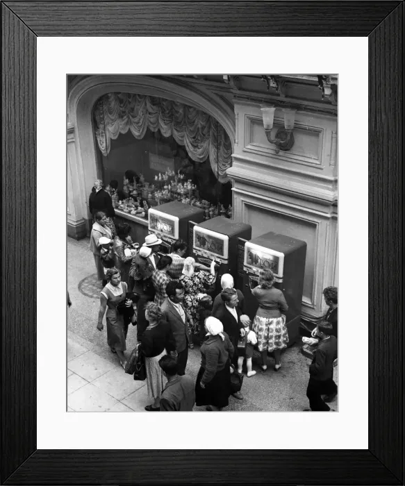 Framed Print : The mineral water machines in the GUM store in Moscow do a brisk trade. 1962