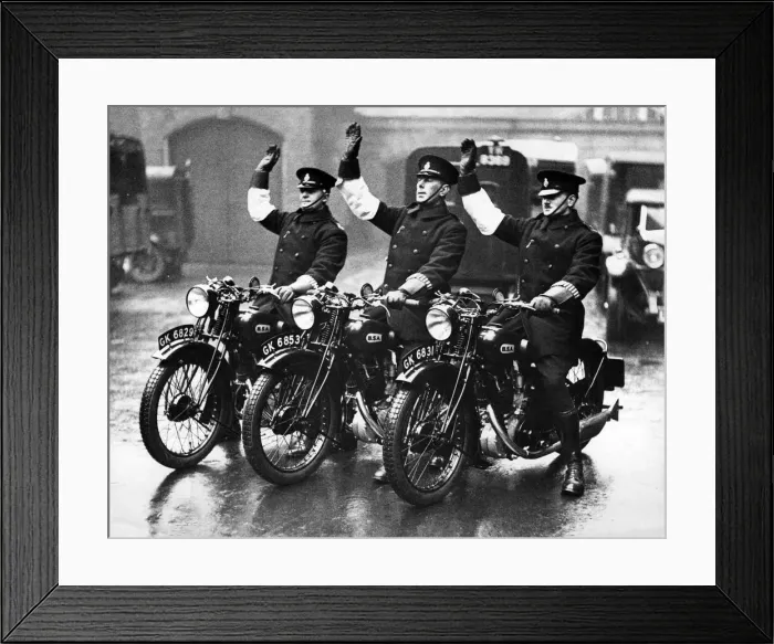 Framed Print : Three of the 500 Metropolitan policemen who are to go on traffic patrol duty Framed Print : Three of the 500 Metropolitan policemen who are to go on traffic patrol duty