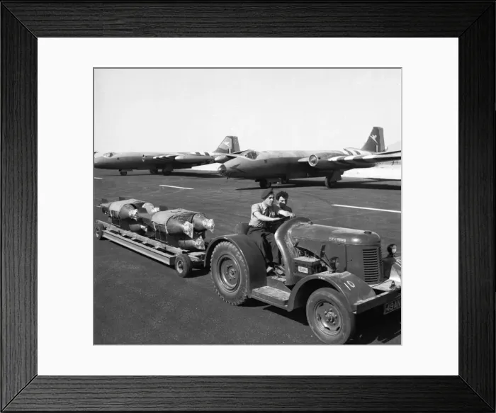 Framed Print : Suez Crisis 1956 RAF ground crew loading bombs onto Canberras on an airfield in Framed Print : Suez Crisis 1956 RAF ground crew loading bombs onto Canberras on an airfield in