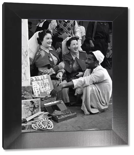 Suez Crisis 1956 British Army nurses Rita Kelly and Elizabeth Hewson buying