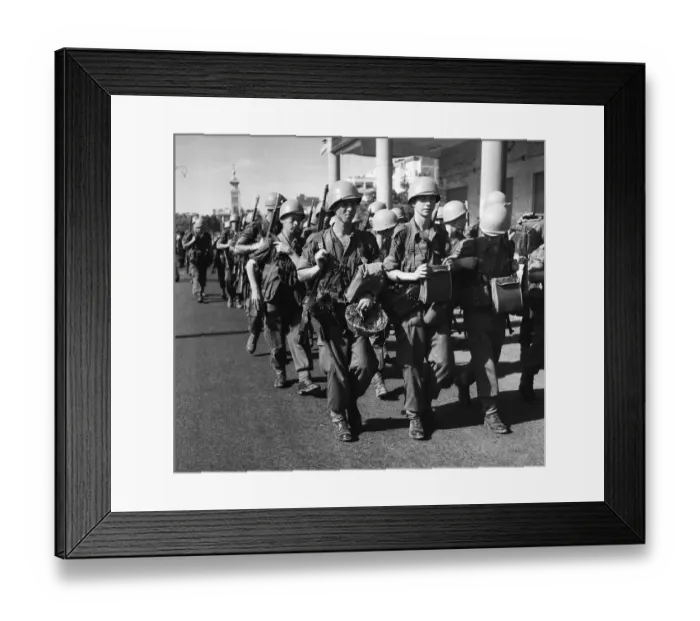Framed Print : Suez Crisis 1956 United Nations troops march into Port Said past a restless Framed Print : Suez Crisis 1956 United Nations troops march into Port Said past a restless