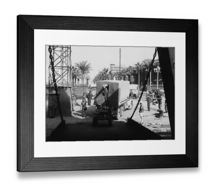 Framed Print : Suez Crisis 1956 British equipment being unloaded in Port Said