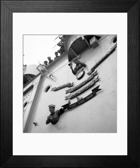 Framed Print : Suez Crisis 1956 The Aircraft Carrier HMS Ocean adds Port Said to the roll of