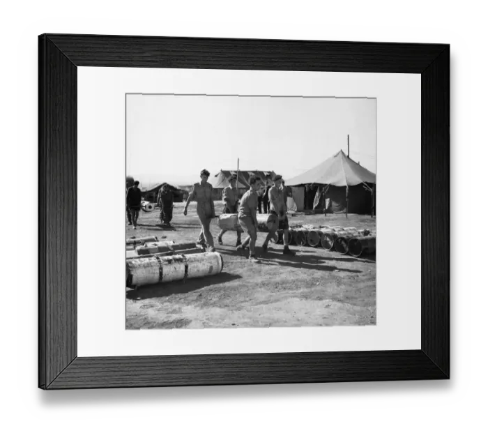 Framed Print : Suez Crisis 1956 British Paratroopers in Cyprus loading canisters with equipment to Framed Print : Suez Crisis 1956 British Paratroopers in Cyprus loading canisters with equipment to