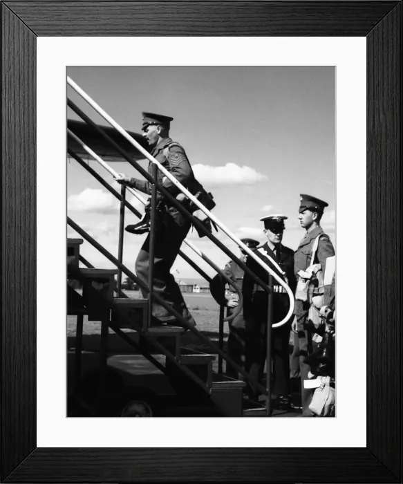 Framed Print : Suez Crsis 1956 Grenadier Guards at Blackbushe airport boarding a Hermes airliner Framed Print : Suez Crsis 1956 Grenadier Guards at Blackbushe airport boarding a Hermes airliner