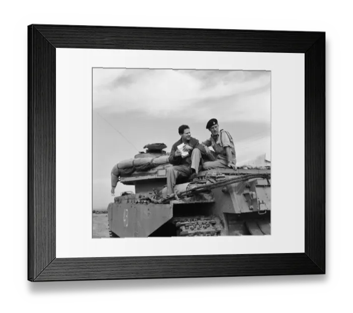 Framed Print : Suez Crisis 1956 Journalist Victor Sims chats to a tank commander