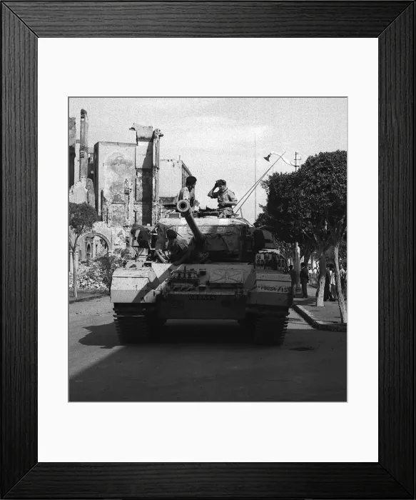 Framed Print : Suez Crisis 1956 A Centurion tank lends support to Commando troops who are carrying Framed Print : Suez Crisis 1956 A Centurion tank lends support to Commando troops who are carrying