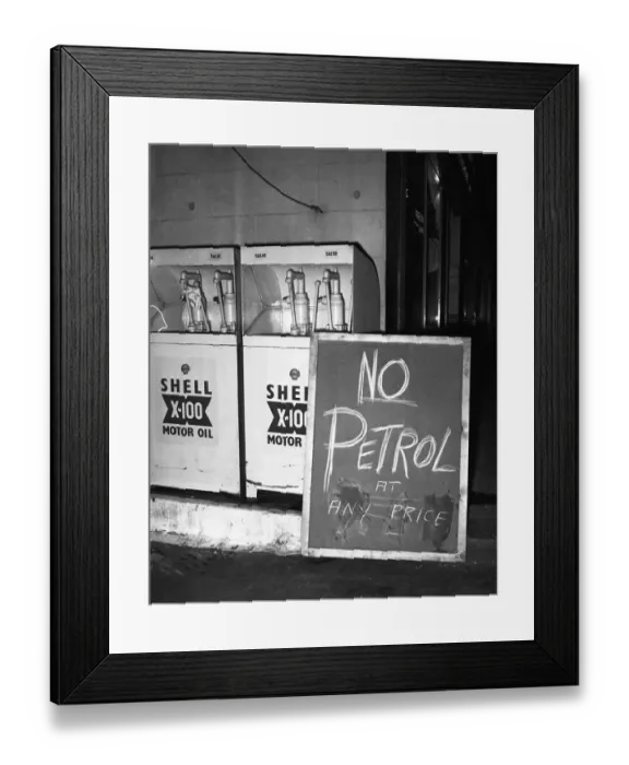 Framed Print : Suez Crisis 1956 A billboard outside a petrol station vividly demonstrates Framed Print : Suez Crisis 1956 A billboard outside a petrol station vividly demonstrates