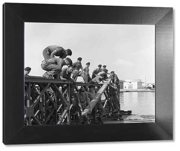 Suez Crisis 1956 Royal Engineers in Port Said in Egypt build a Bailey Bridge over