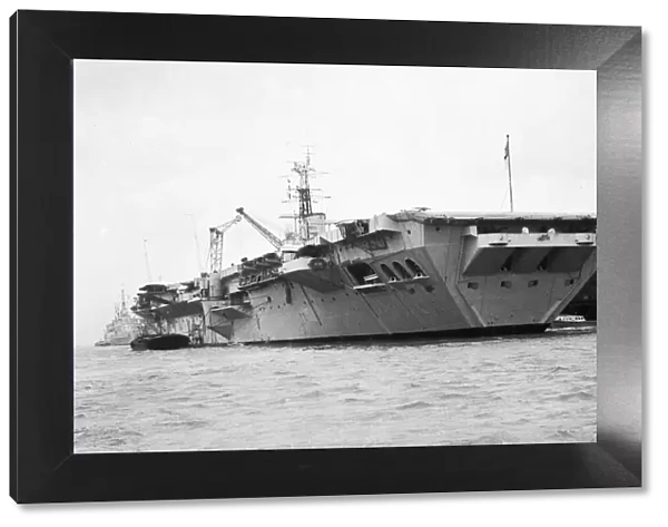 Suez Crisis 1956 The aircraft carrier HMS Bulwark docked at Plymouth