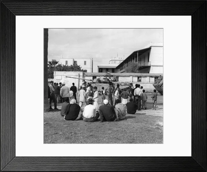 Framed Print : Suez Crisis 1956 A Centurion tank lends support to Commando troops who are carrying Framed Print : Suez Crisis 1956 A Centurion tank lends support to Commando troops who are carrying