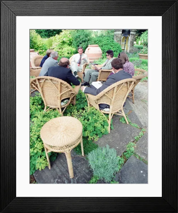 Framed Print : Prince Charles, is interviewed by members of the welsh press Framed Print : Prince Charles, is interviewed by members of the welsh press