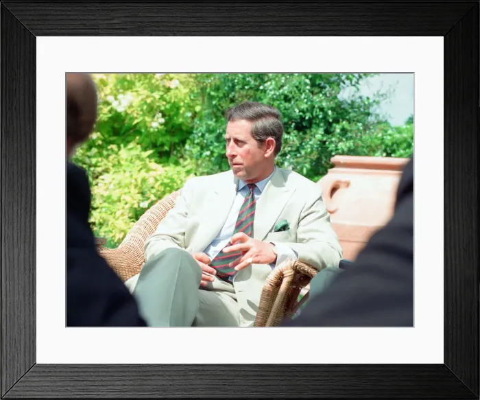 Framed Print : Prince Charles, is interviewed by members of the welsh press Framed Print : Prince Charles, is interviewed by members of the welsh press