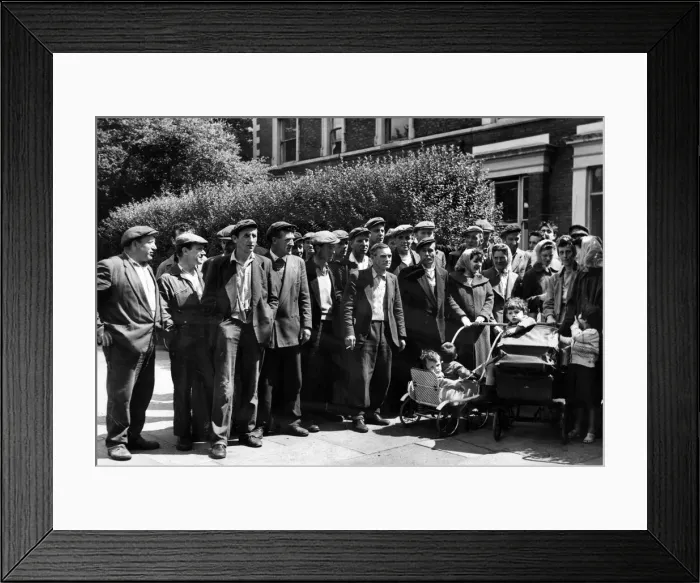Framed Print : Merseyside dockers who went to the National Assistance Board offices in Balliol Road