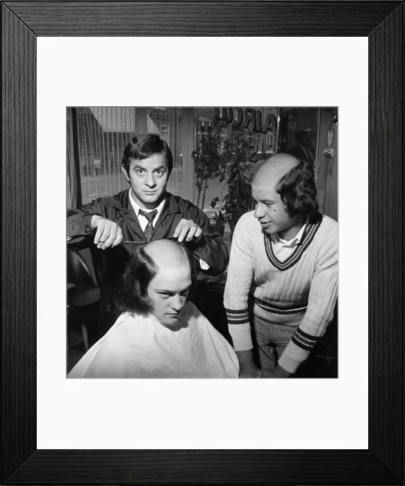 Framed Print : Middlesbrough lads get bald haircuts. 1973