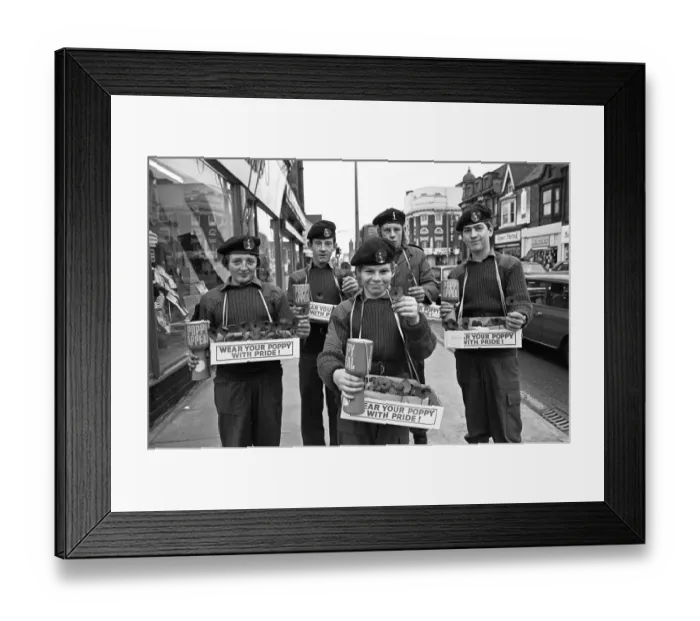 Framed Print : Army cadet poppy sellers on Linthorpe Road Middlesbrough November 1975 Framed Print : Army cadet poppy sellers on Linthorpe Road Middlesbrough November 1975
