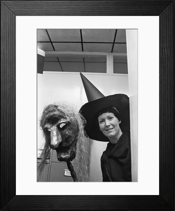 Framed Print : Teesside Gazette member of staff poses in a witches costume for a Halloween feature Framed Print : Teesside Gazette member of staff poses in a witches costume for a Halloween feature